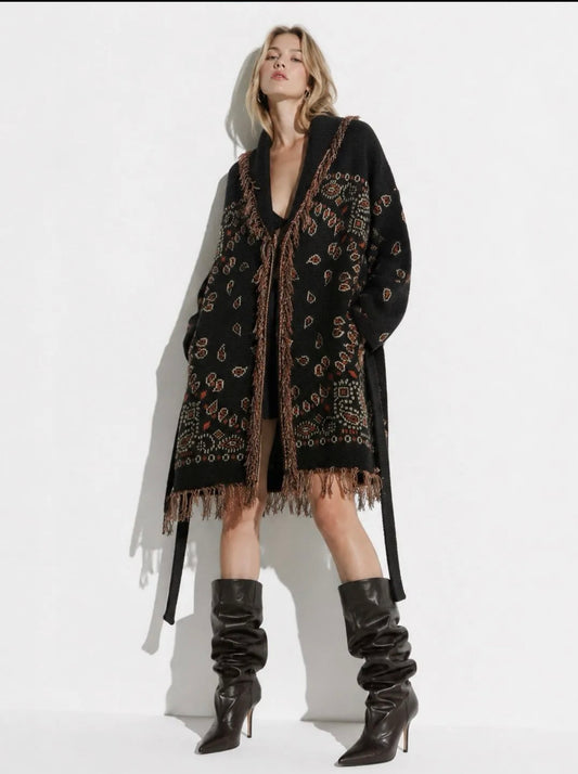 Cardigan Lungo "Boho-Chic" con Frange - PL15666