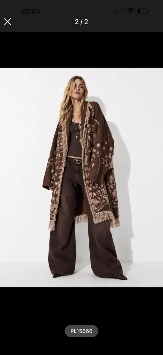 Cardigan Lungo "Boho-Chic" con Frange - PL15666